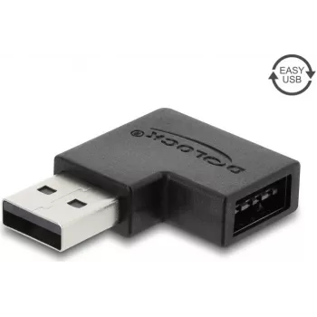 Delock USB 2.0 Type-A stekker naar Easy USB Type-A bus adapter, linksgewinkeld, zwart