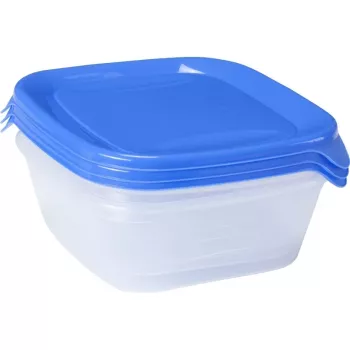 CURVER Fresh&Go bewaarschaal-set met 3 stuks, elk 0,8 L, blauw, luchtdichte deksels, BPA-vrij, magnetron, vriezer, vaatwasserbestendig
