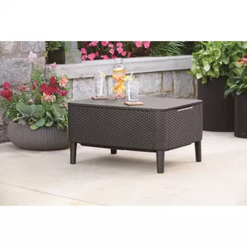 Keter Salemo outdoor-salontafel in beige – duurzame harstafel in rattanlook voor het terras