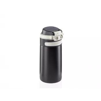 LEIFHEIT Thermo Mug Flip 350 ml zwart vacuüm geïsoleerde reisbeker met flip-top-deksel