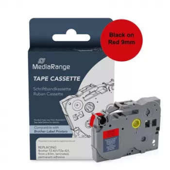 MediaRange schriftbandcassette, vervangt Brother TZ-421/TZe-421, 9 mm x 8 m, gelamineerd, permanent hechtend, zwart op rood (MRBTZ421)