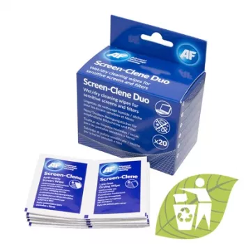 AF Screen-Clene Duo Wipes - nat/droog reinigingsdoekjes voor beeldschermen, 20 sachets (10 nat + 10 droog)