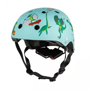 Hornit Jurassic S kinderfietshelm 48-53cm, dinosaurusdesign, groen/blauw/oranje, LED-achterlicht, CE EN 1078 DIS826