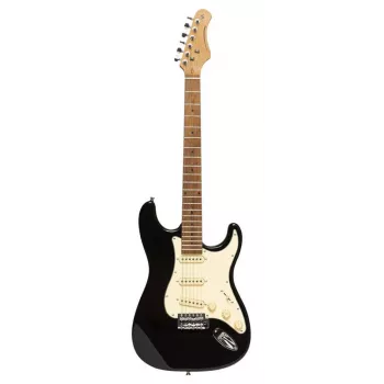 Stagg SES-55 BLK elektrische gitaar - massief elzenhouten body, esdoornhals, SSS-elementen, zwart