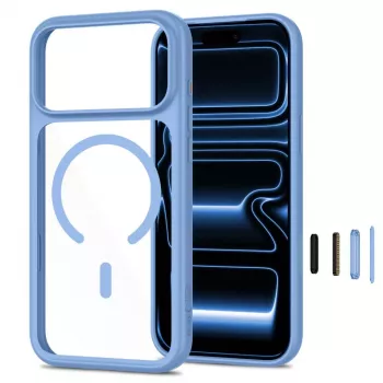 TECH-PROTECT MAGONE MagSafe transparante hoes met 2-pack schermbeschermglas voor iPhone 17 Pro Max / 18 Pro Max – lichtblauw