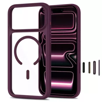 TECH-PROTECT MagOne MagSafe hoes met gehard glas schermbescherming 2-pack voor iPhone 17 Pro Max / 18 Pro Max – Dark Cherry/transparant