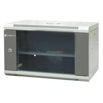 EMITER EM/AP6406 19 inch 6U wandmontage netwerkkast, 600x450x370 mm, gehard glazen deur, staal, zwart