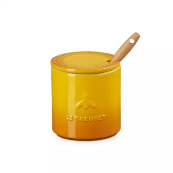LE CREUSET honingpot met lepel 420 ml steengoed geel