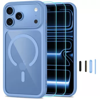 TECH-PROTECT MAGONE MAGSAFE CC + GLAS 2ER-PACK IPHONE 17 PRO / 18 PRO LICHTBLAUW/HELDER