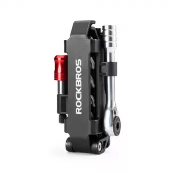 Rockbros fietsgereedschapsset multitool met ratelsleutel en bandenlichters - zwart
