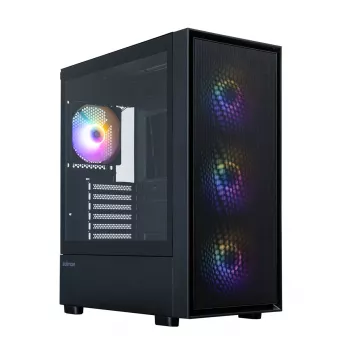 Zalman S6 ATX Mid Tower pc-behuizing, 3 x 140mm + 1 x 120mm vaste RGB-ventilatoren, gehard glas, zwart