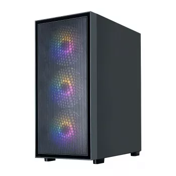 Zalman S6 ATX Mid Tower pc-behuizing, 3 x 140mm + 1 x 120mm vaste RGB-ventilatoren, gehard glas, zwart