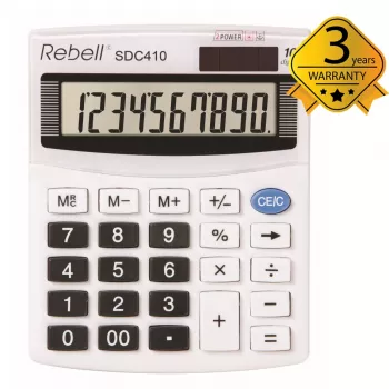 REBELL RE-SDC410 BX half-desktop zakrekenmachine, 10-cijferig lcd, dual power (zonne-energie & batterij), zwart