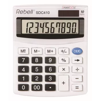 REBELL RE-SDC410 BX half-desktop zakrekenmachine, 10-cijferig lcd, dual power (zonne-energie & batterij), zwart