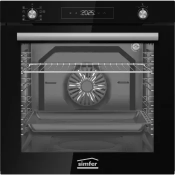 Simfer BI-81608P pyrolytische inbouwoven, 80 l, 10 functies, elektronische touchbediening, energie-efficiëntieklasse A, zwart