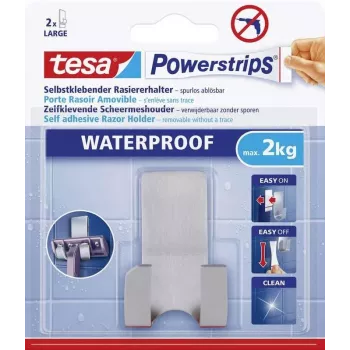 tesa Powerstrips scheerapparaathouder WAVE WATERVast, RVS, voor natte ruimtes (douche/badkamer), 1 stuk