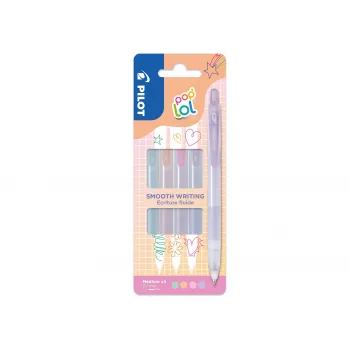 PILOT pop'lol gelpen set pastel 0,4 mm, diverse kleuren, 4 pennen (BL-PL-7-KUV/P/O/G-S4P)