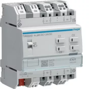 Hager TYAS624D KNX Secure 4-kanaals jaloezie-/rolluikactor 24V DC
