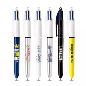 BIC 4 Colours balpen 6 stuks, blauwe behuizing, 4 inktkleuren (blauw, rood, groen, zwart), 1,0 mm medium punt 9926071