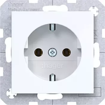 HAGER WAS1300WG SCHUKO stopcontact, 1-voudig, inbouw, schroefklemmen, polarwit