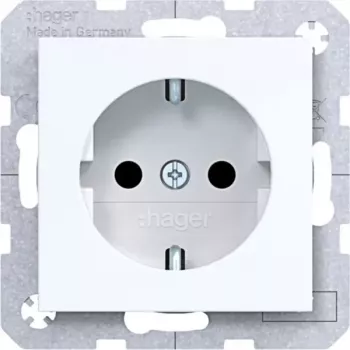 HAGER WAS1400WG Schuko-stopcontact, inbouw, schroef-liftklemmen, 16 A, 250 V, reinwit