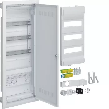 HAGER VU603WWH inbouw-verdeelkast met geïntegreerd stopcontact en kunststof deur, 3 rijen, 36 modules, wit
