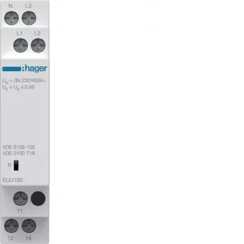 Hager EUU100 fasebewakingsrelais, 3-fasig, 1 wisselcontact, 3x230/400V AC