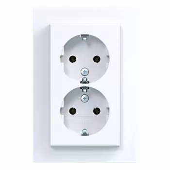 HAGER WAS2175WG dubbel stopcontact met afdekplaat, schuko, inbouw, polarwit