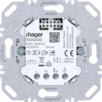 HAGER WDN2030 universele dimmer-inzet, 1-voudig, inbouw, 230V, 300W/100W LED