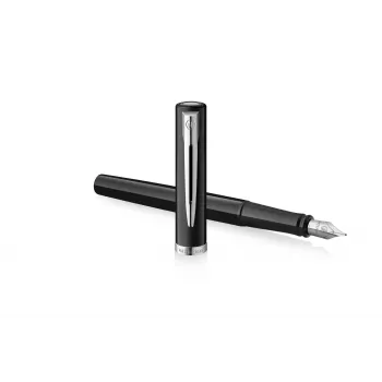 Waterman Impression vulpen zwarte lak chroom sierring fijne pen blauwe inkt geschenkdoos 2225496