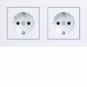 HAGER WAS2123WM SCHUKO dubbele wandcontactdoos met raam A.1, polarwit