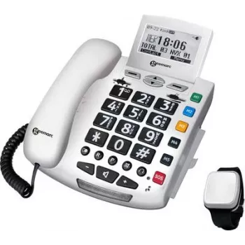 Geemarc Pack SERENTIES bedrade seniorentelefoon met valdetectie-pendant, verlicht display, wit