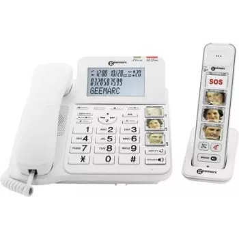 Geemarc AMPLIDECT COMBI-PHOTO 295 bedrade seniorentelefoon met antwoordapparaat, fototoetsen, verlicht display, wit