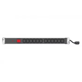 EXERTIS CONNECT 19 inch 1U Rackmount-PDU, 12 x IEC C13 uitgangen, Schuko-ingang, 2,5 m kabel, aluminium, zwart (808903)