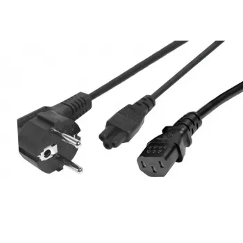 Exertis Connect netkabel-splitter - CEE 7/7 stekker naar IEC C5 & C13 bus, 10A 250V, 1,2m hoofdkabel / 0,6m aftakkingen, zwart 808411
