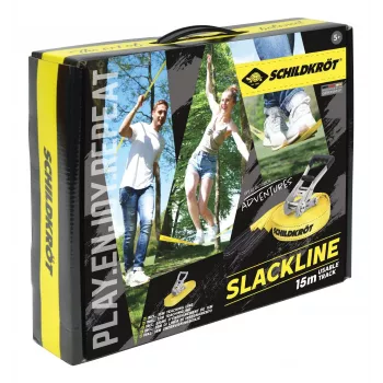 SCHILDKRÖT slackline-set 15 m geel, 50 mm breed met ratelspanning – balanceertrainingskit 970701