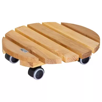 WAGNER Multiroller ERLE soft rond Ø34cm plantenroller, massief elzenhout, 100 kg, 3 zwenkwielen, vloervriendelijk 20026201