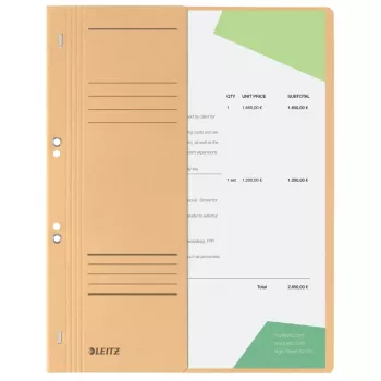LEITZ ooghechter DIN A4, manila karton, chamois, ambtenarenhechting, 250 g/m², 1-2 voorbladen (90 mm breed) met beschriftingsveld - 50 stuks (3741-00-11)