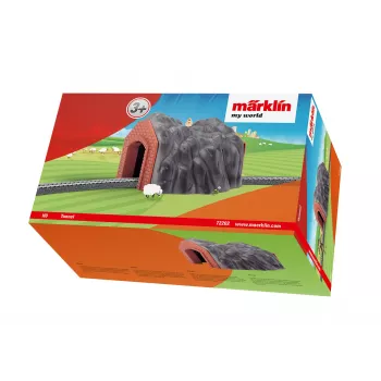 Märklin H0 enkelsporige tunnel met gedetailleerd stenen boogportaal, grijs en oranje 72202