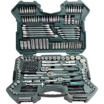 BRÜDER MANNESMANN 215-delige dopsleutelset met 1/4 inch, 3/8 inch & 1/2 inch aandrijving ratels, CrV-staal, matverchroomd, in koffer (98430)
