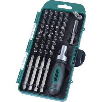 BRÜDER MANNESMANN 49-delige bit-box set met omschakelbare ratelgreep in etui 29893