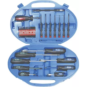 Brüder Mannesmann 11242 42-delige schroevendraaierset met platte-, kruis-, Pozidriv-, Torx-, inbusbits en wandmontabele standaard