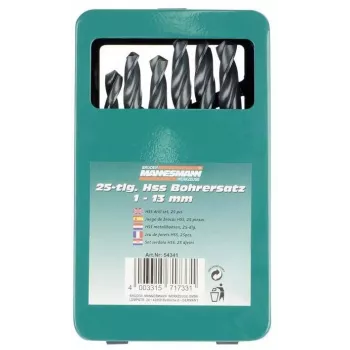 Brüder Mannesmann M54341 25-delige HSS-spiraalborenset, 1-13 mm in metalen koffer