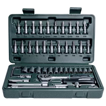 Brüder Mannesmann 46-delige 1/4-inch dopsleutelset, chroom-vanadiumstaal, metrisch, DIN/ISO 2040