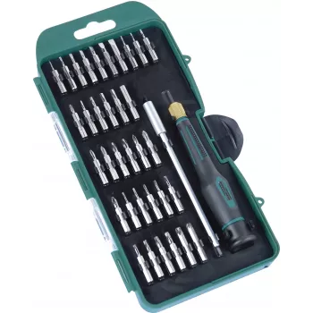 BRÜDER MANNESMANN Precisie-bitset, 36-delig, 4 mm zeskantaandrijving, plat, Phillips, Torx, inbus, pentalobe, tri-wing, spanner, vierkant, Pozidriv, met 2-componenten handgreep 29890