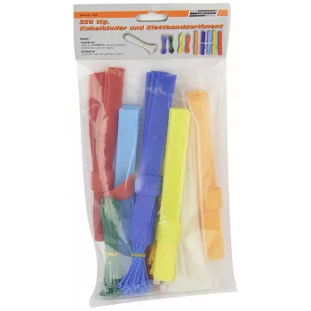 BRÜDER MANNESMANN tie-wrap- en klittenbandset, 350-delig, 200 tie-wraps 2,5 x 100 mm, diverse kleuren, 150 klittenbandbanden, herbruikbaar, kabelmanagement voor binnen (M13060)