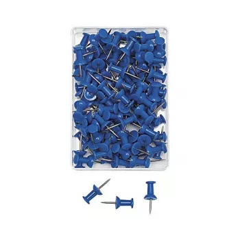 WEDO punaises blauw 100 stuks 12 mm naalddikte 10 mm kopdiameter in transparant kunststofdoosje 54 203
