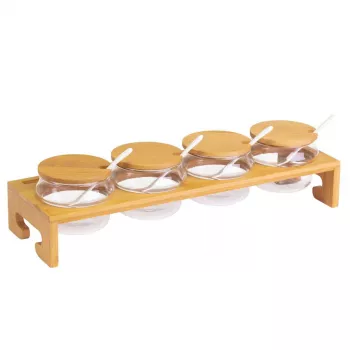WESTMARK Marmeladenbar Tapas + Friends serveerset, acaciahouten plank, 3 glasschalen, 3 roestvrijstalen lepels 69902260