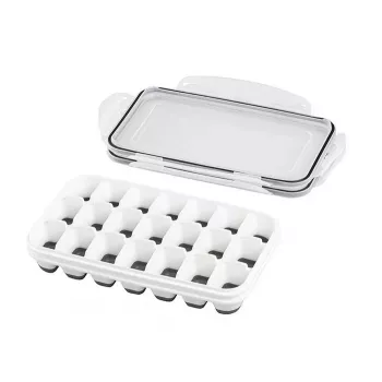 APS ijsblokjesbox met deksel, transparant/grijs, 2-delige set, polypropyleen, vaatwasmachinebestendig 36103