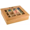 APS lichtbruine bamboe theebox met helder kijkvenster, 9 vakken, 31 x 28 x 9 cm 11775